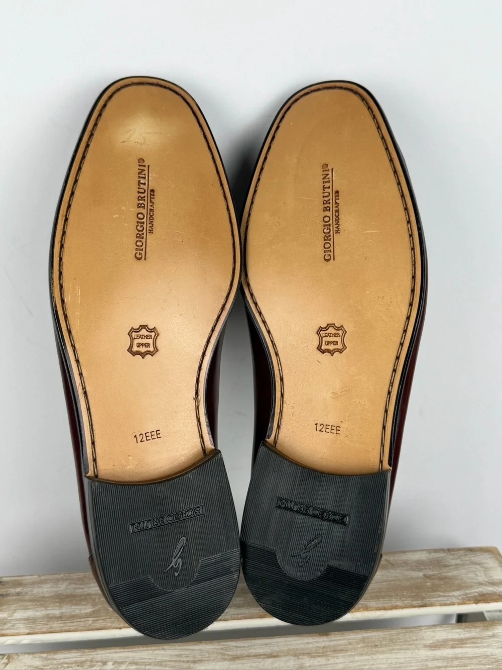 Giorgio Brutini burgundy loafers woven leather toe box leather tassels Sz 12EEE